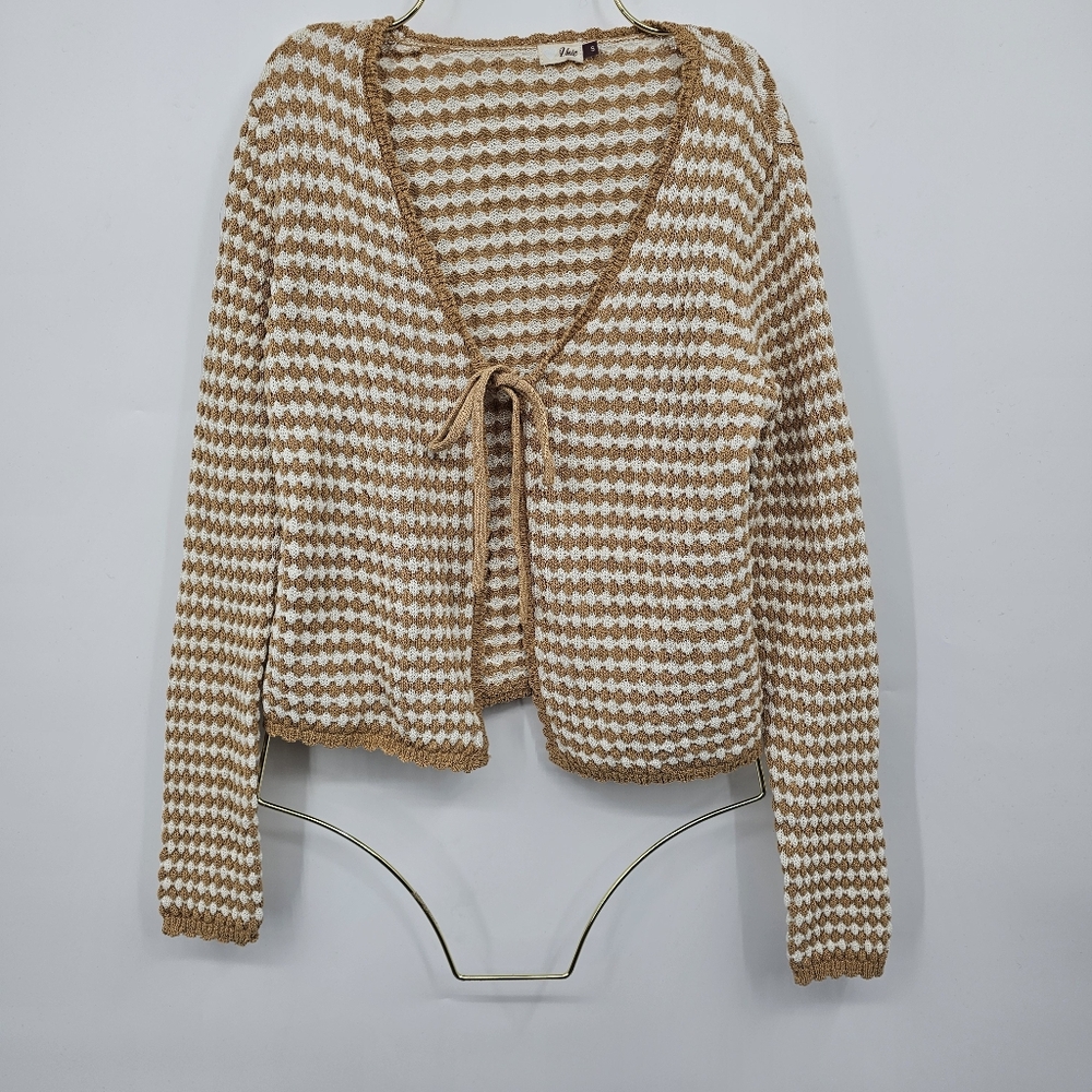 Anthropologie Beige and White Knit Blouse